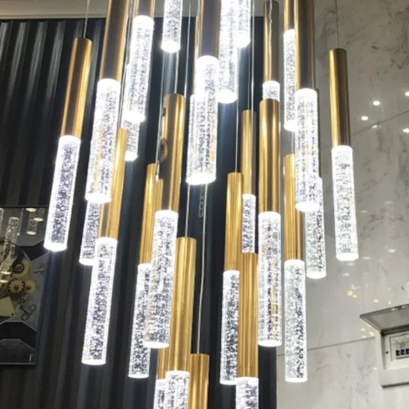 DecorBites™ Crystal Staircase Chandelier - Modern Gold LED Lighting for Living Room