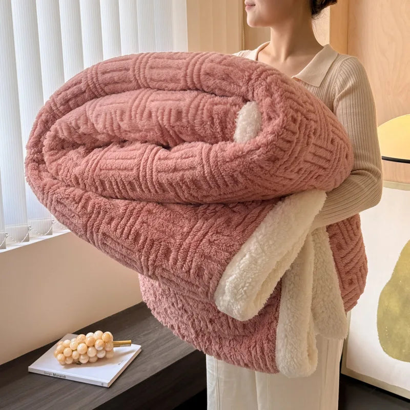 DecorBites™ Jacquard Lamb Wool Double-Layer Blanket for Cozy Comfort & Style