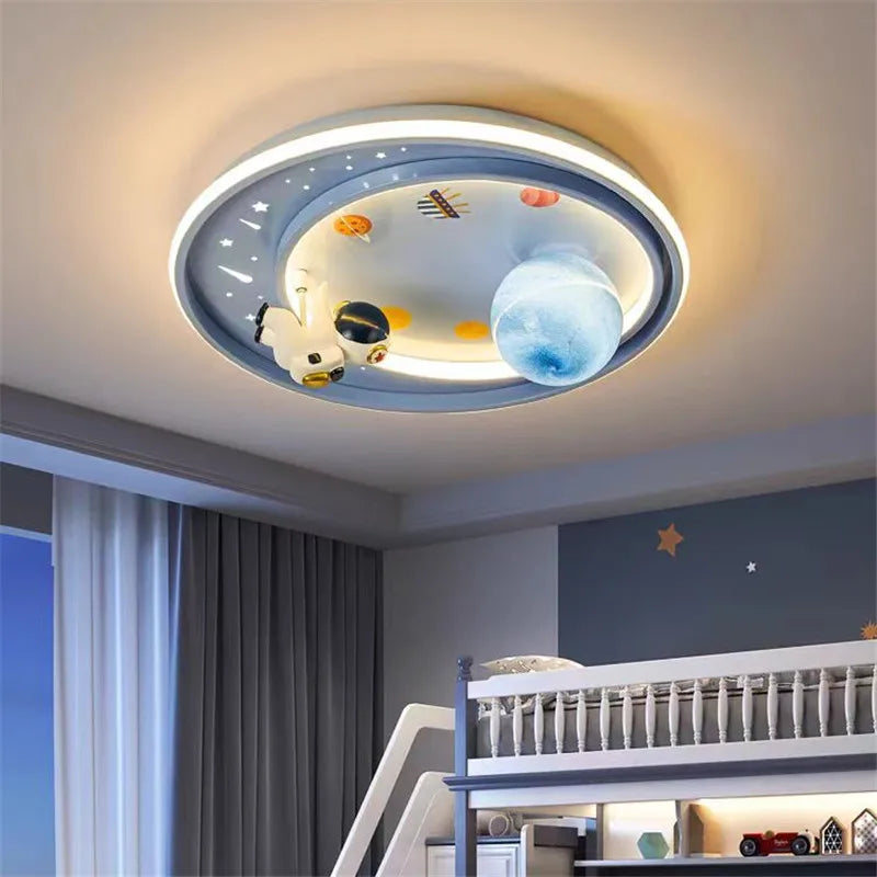 DecorBites™ Kids Moon Astronaut LED Ceiling Light for Eye Care in Blue Pink Carton Theme