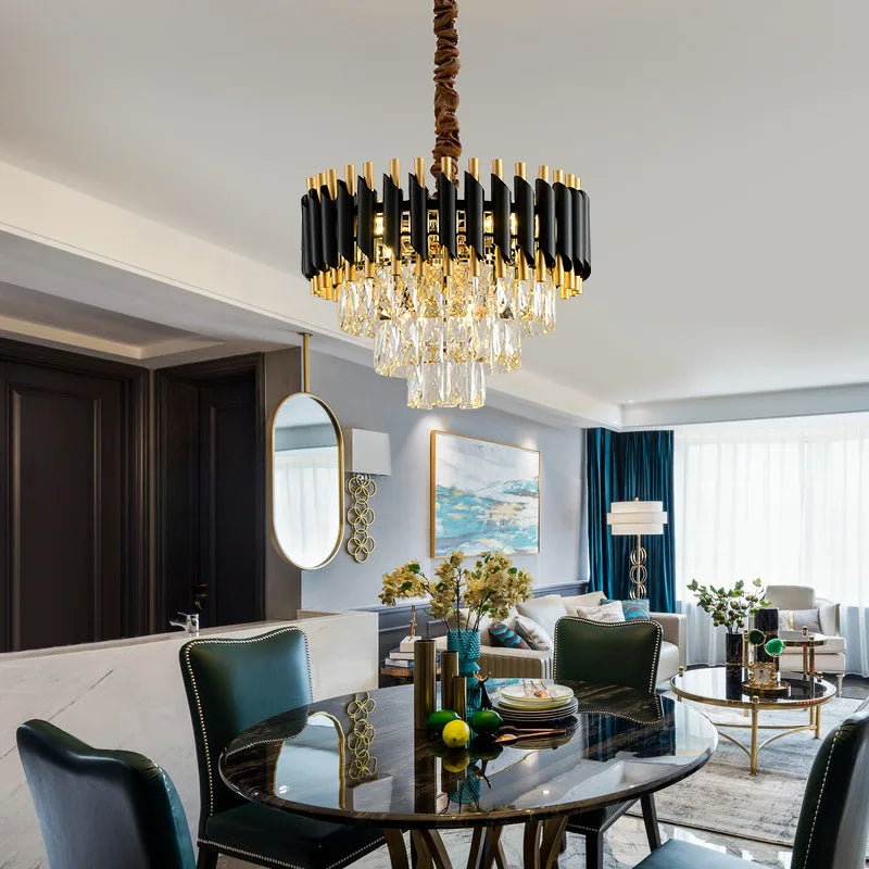 DecorBites™ Crystal LED Pendant Chandelier, Luxury Black Lighting for Bedroom, Living, Dining Room