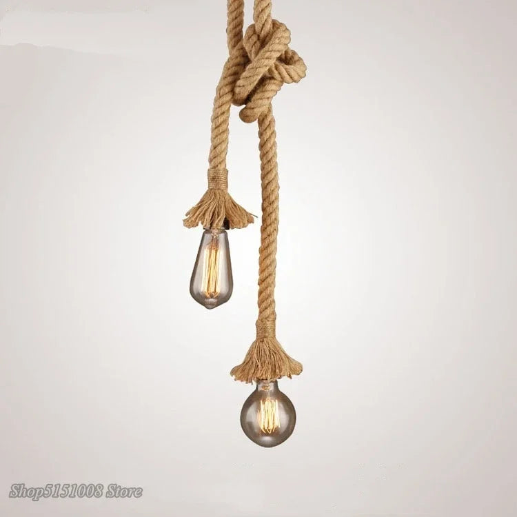 DecorBites™ Hemp Rope Pendant Lights Retro Loft Industrial Hanging Lamp for Living Room Home Decor