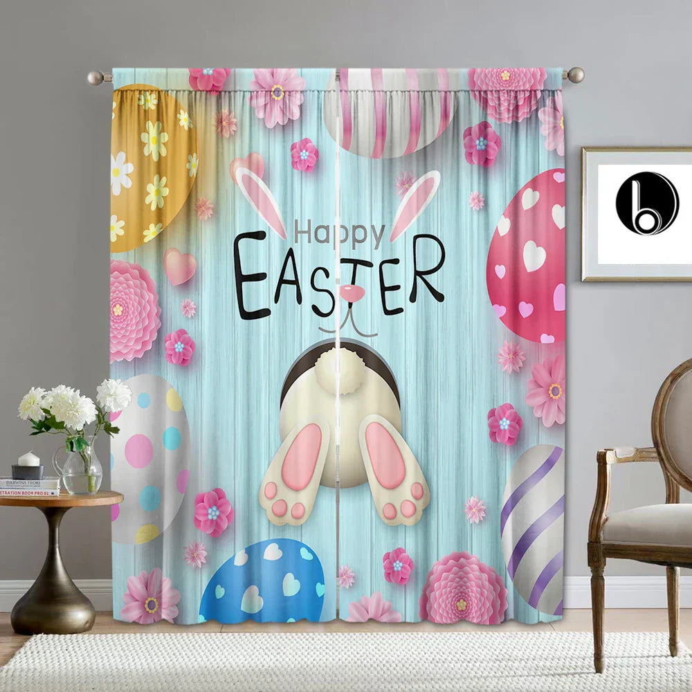 DecorBites™ Easter Curtains with Pole Pocket, Ideal for Kitchens, Living Rooms, Balconies, Gardens