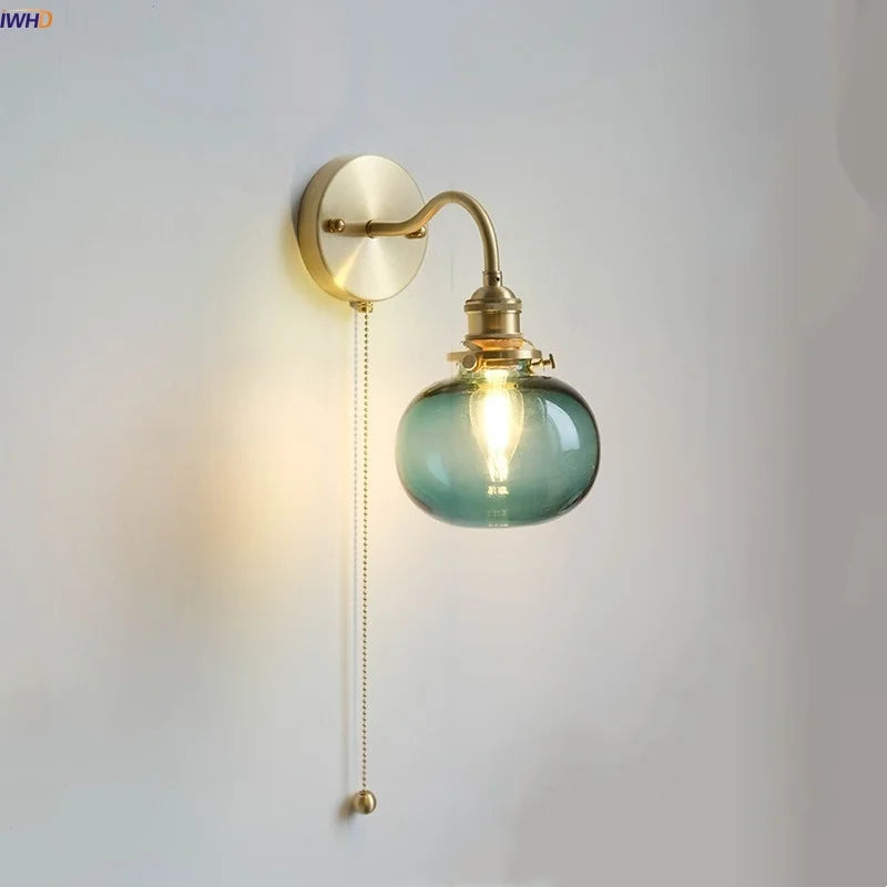 DecorBites™ Green Class Ball LED Wall Light Fixture, Copper Socket, Pull Chain Switch