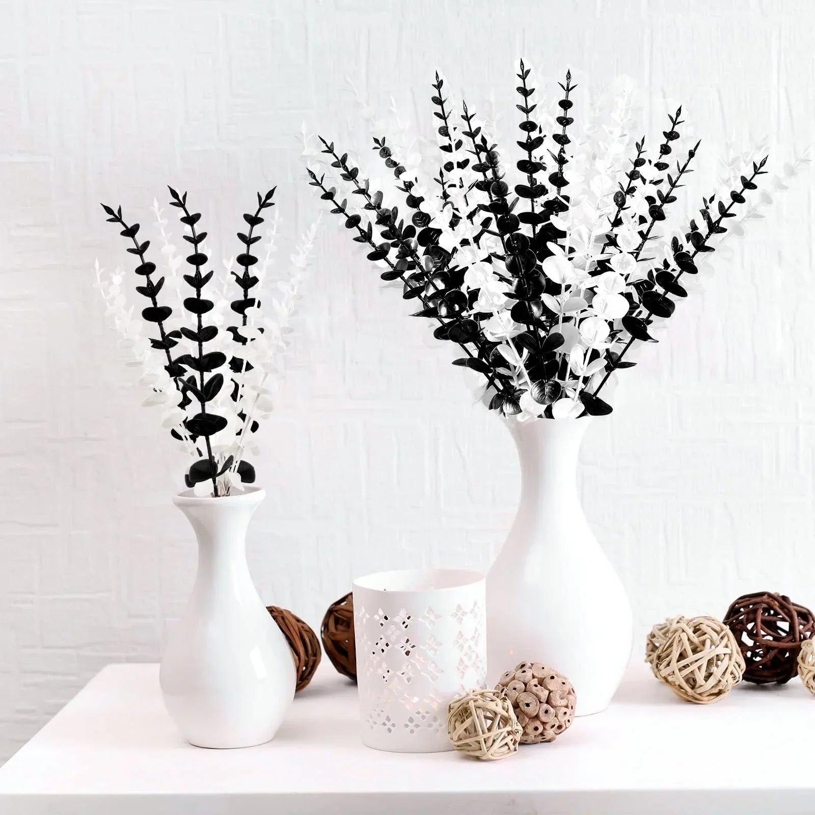 DecorBites™ Golden Eucalyptus Leaves Stem x10 - Artificial Autumn Wedding DIY Decoration