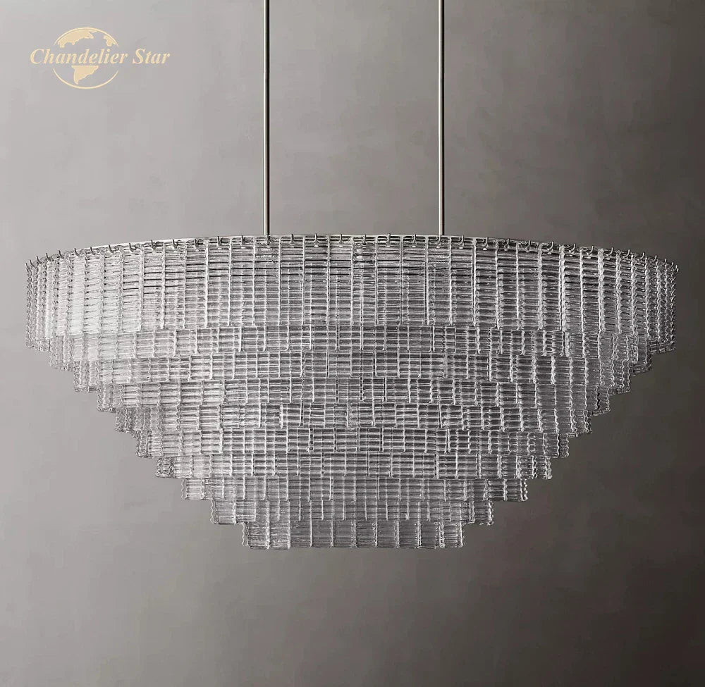 DecorBites™ Clear Smoke Glass Oval LED Chandelier - Modern Retro Black Metal-B