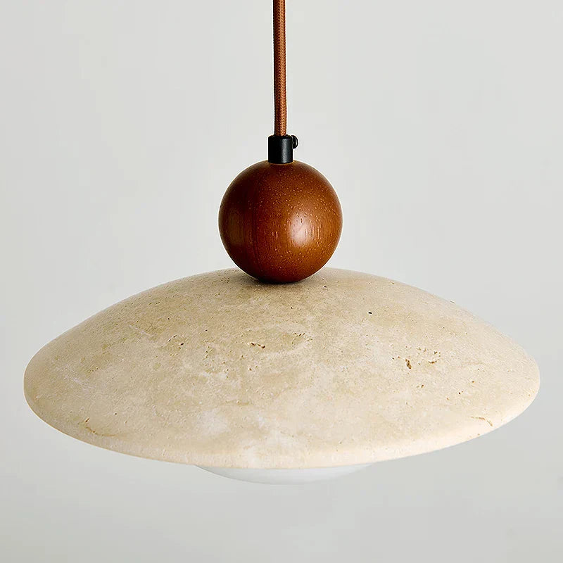 DecorBites™ Globe LED Pendant Light Yellow Travertine Stone White Glass Adjust Hang Lamp