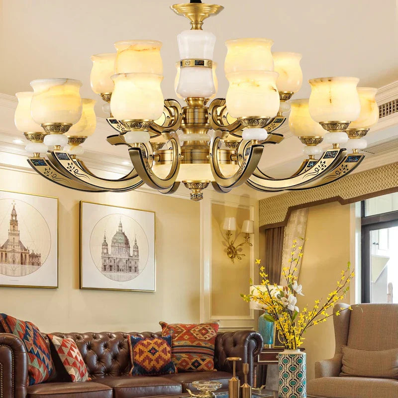 DecorBites™ Copper Jade Pendant Lamp: Modern Chinese Style Dining Room Decor for Villas