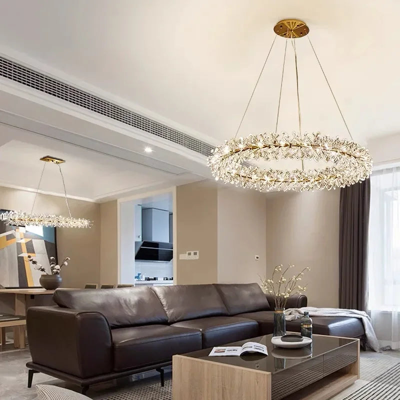 DecorBites™ Crystal Flower Chandelier: Modern Nordic Luxury LED Ceiling Lamp for Living Room