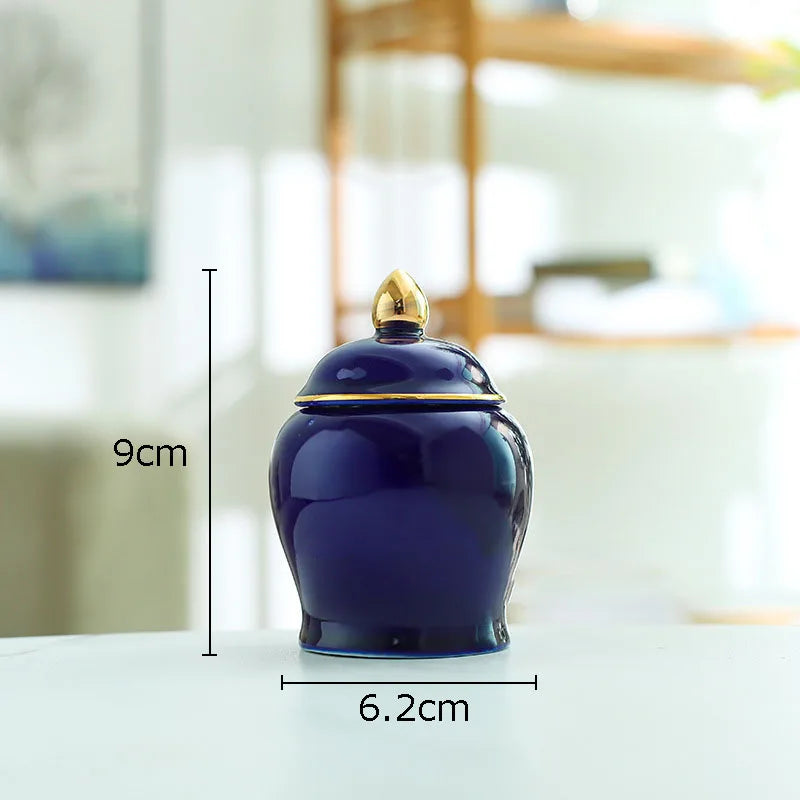 DecorBites™ Gold Tea Canister Ceramic Storage Jar with Lid for Desk Decoration