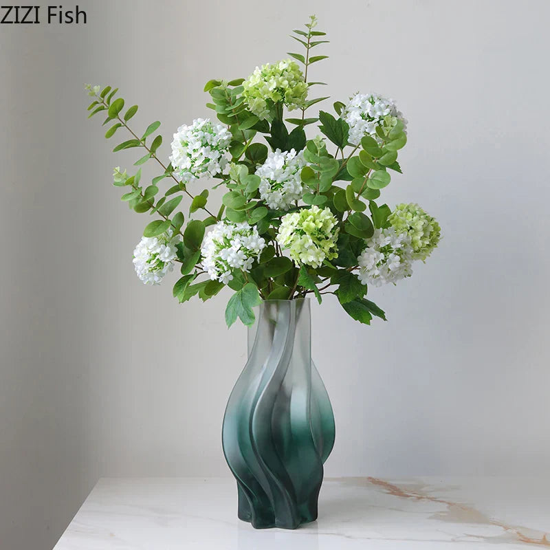 DecorBites™ Green Ripple Glass Vase with Artificial Flowers for Home Decor