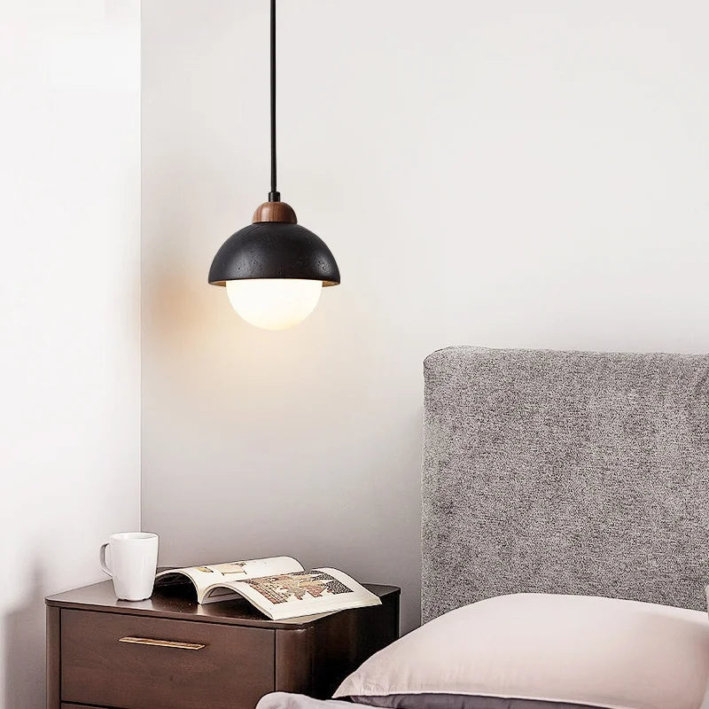 DecorBites™ Glass Ball LED Pendant Lights Black Travertine Wabi Sabi Hanging Lamp