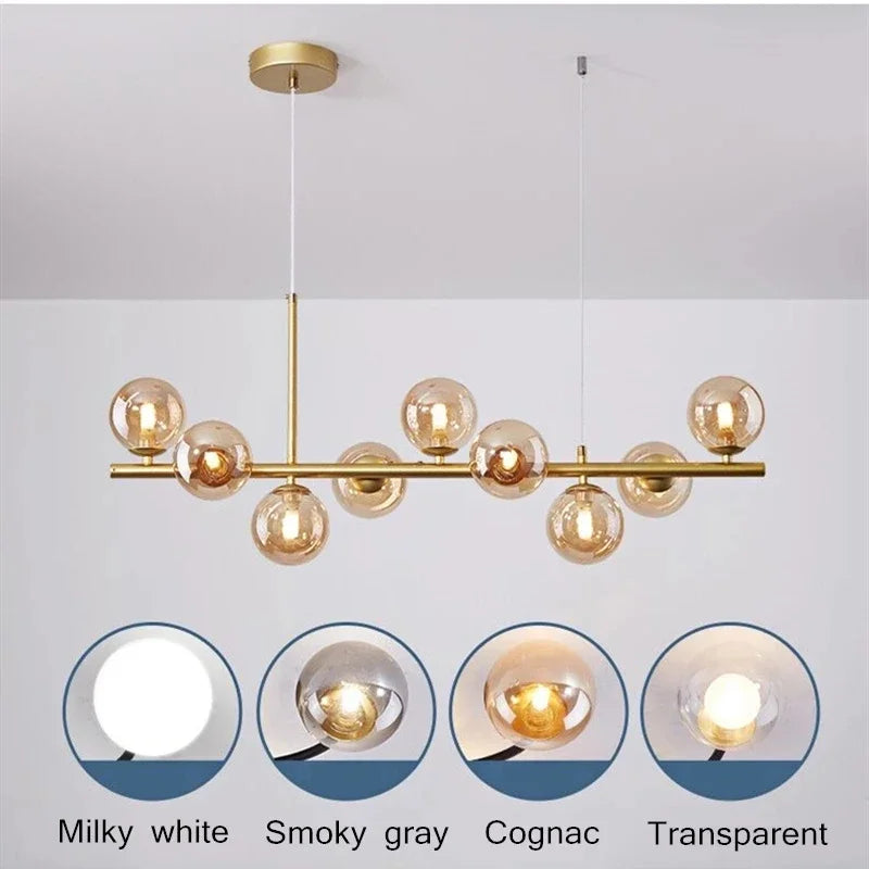 DecorBites™ Glass Ball Gold Pendant Light - 11 Heads for Kitchen Living Dining Room