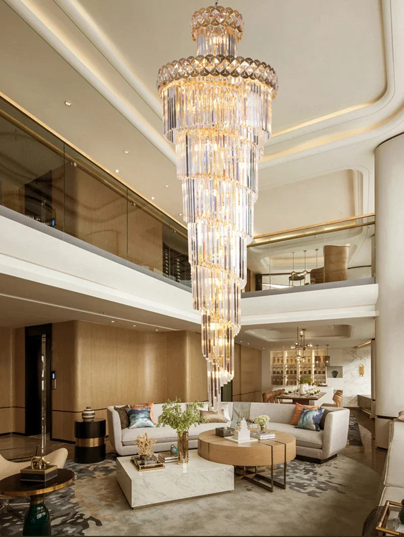 DecorBites™ Gold Stainless Steel Crystal Chandelier Pendant Light for Large Home Decor