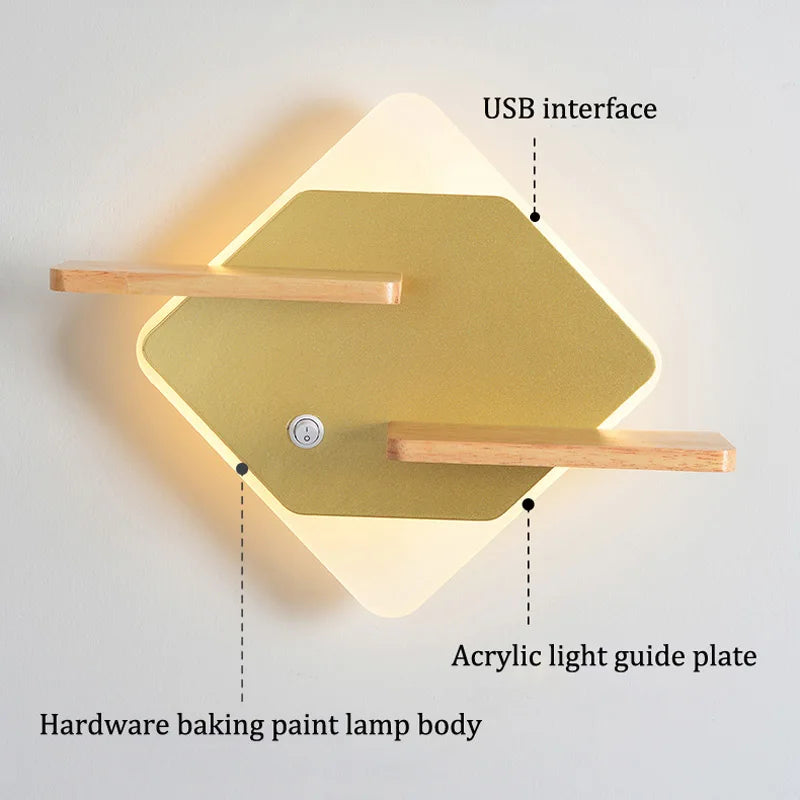 DecorBites™ LED Bedside Shelf Wall Lamp with USB Charger - Modern Minimalist Bedroom Reading Light