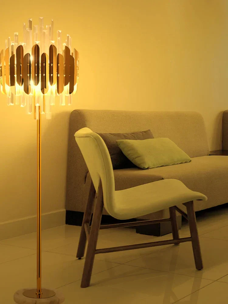 DecorBites™ Crystal Gold Floor Lamp for Bedroom & Living Room - Modern Luxury LED Light