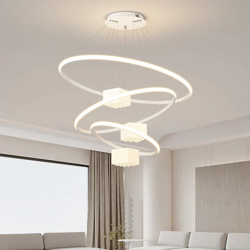 DecorBites™ LED Chandelier: Modern White Hanging Light for Living Room Kitchen, Indoor Decor Lamps