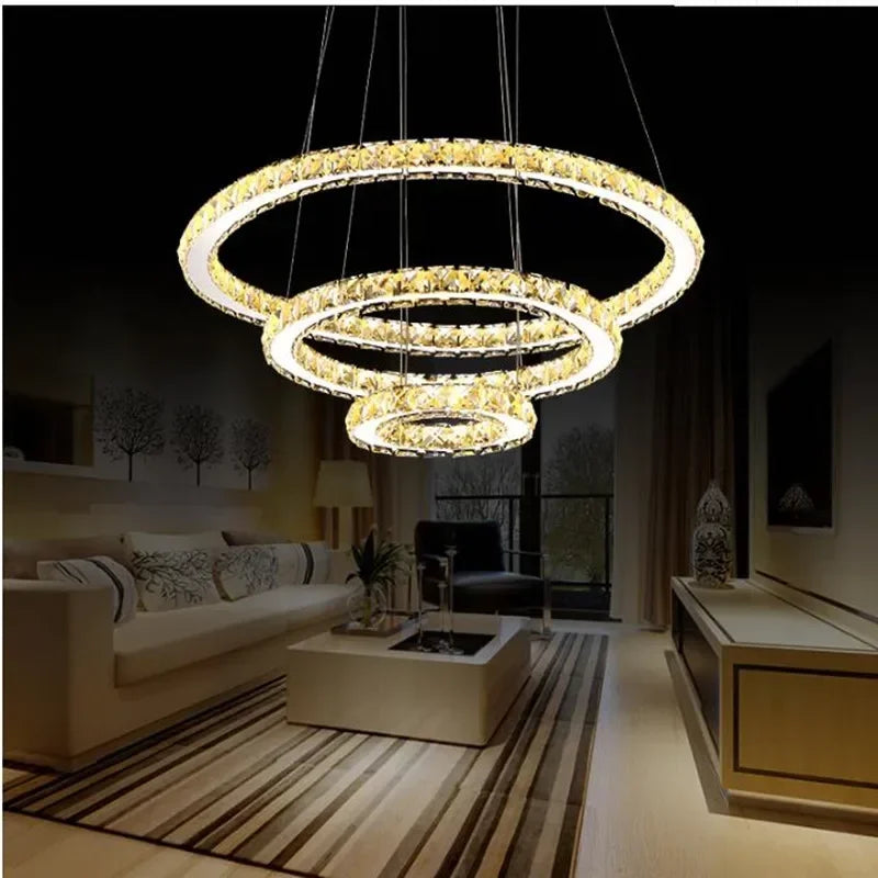 DecorBites™ Crystal Ring Ceiling Chandelier Modern Circle Pendent Lamp LED Hanging Light Fixtures