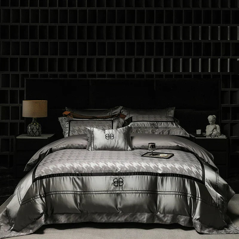 DecorBites™ Luxe Brocade Jacquard Bedding Set with Egyptian Cotton & Embroidery