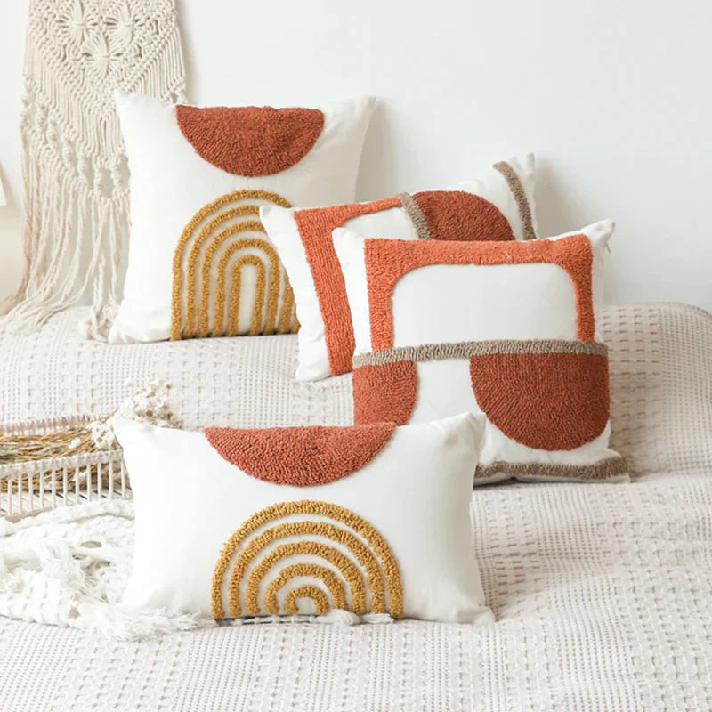 DecorBites™ Gematric Tufted Burnt Orange Half Circle Cushion Cover for Living Room