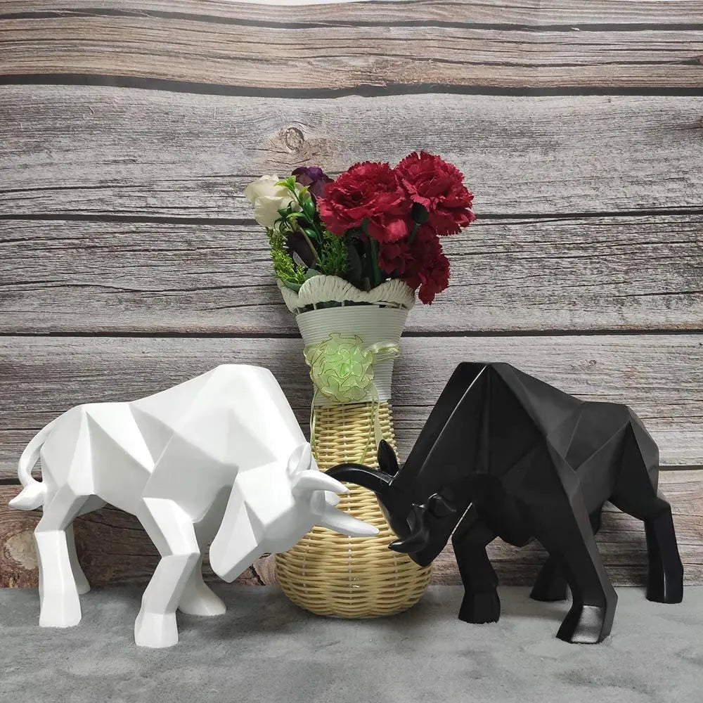 DecorBites™ Geometric Bull Sculpture: Modern Abstract Cattle Figurine for Home Decor