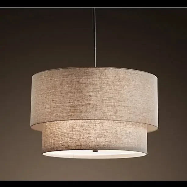 DecorBites™ Double Linen Fabric Pendant Light Drum Lamp - Scandinavian Style Dining Room Bedroom Restaurant