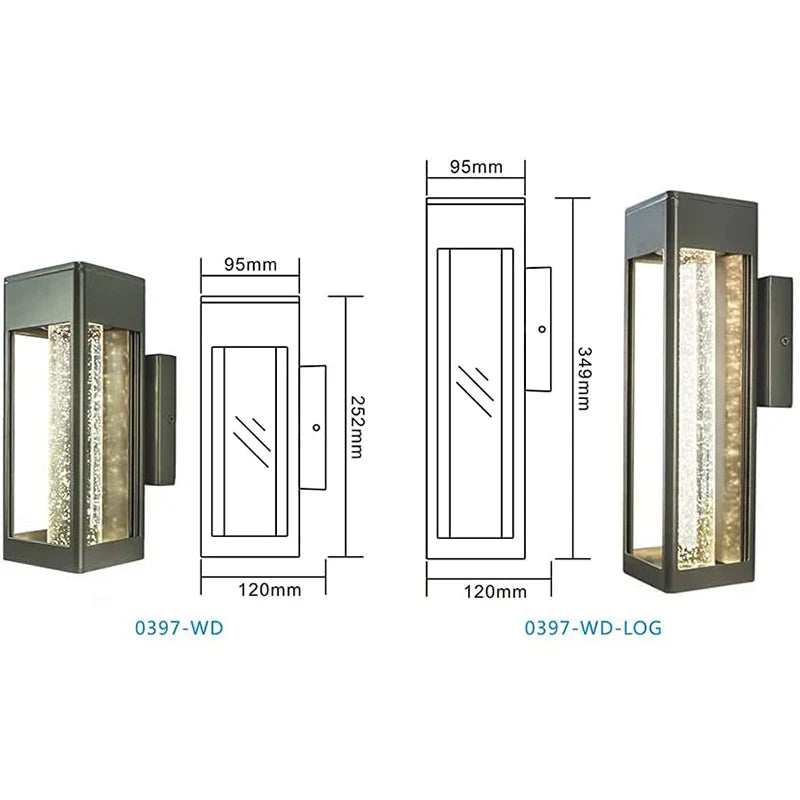 DecorBites™ Crystal Bubble Glass Wall Lamp 11W LED Outdoor Sconce IP65 Garden Light