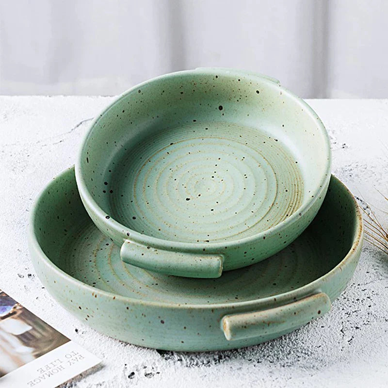 DecorBites™ Handmade Ceramic Sushi Plate with Handle - Retro Japanese Fruit Plate