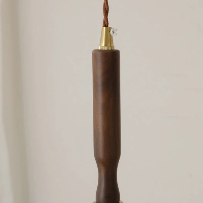 DecorBites™ LED Adjustable Pendant Light Fixture Amber Glass Walnut Wood Bar Hanging Lamp