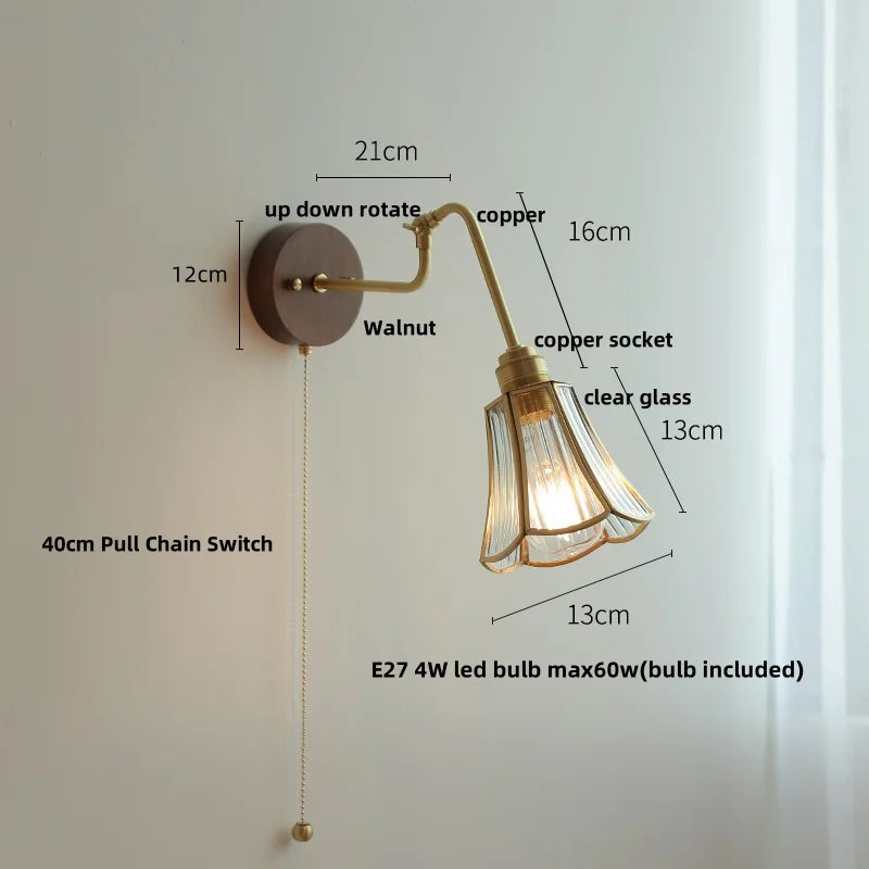 DecorBites™ Copper Glass Wall Sconce Amber LED Rotate Modern Bathroom Mirror Light