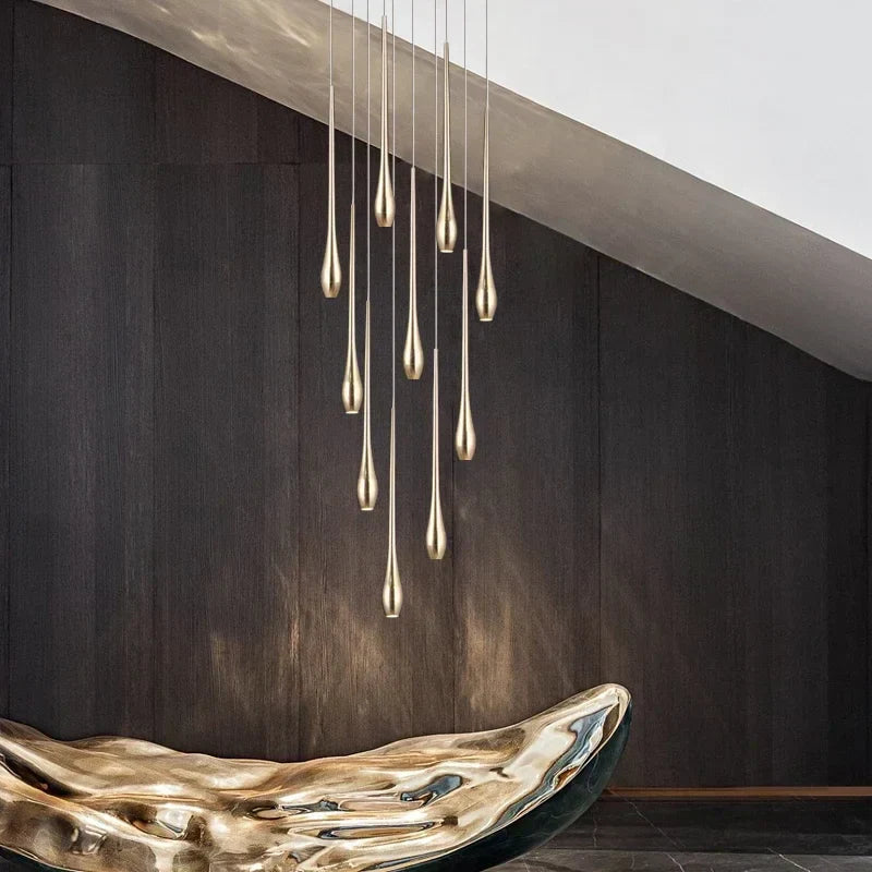 DecorBites™ Gold-Plated Duplex Chandelier: Modern Lighting for Living Room, Staircase, Kitchen, Restaurant