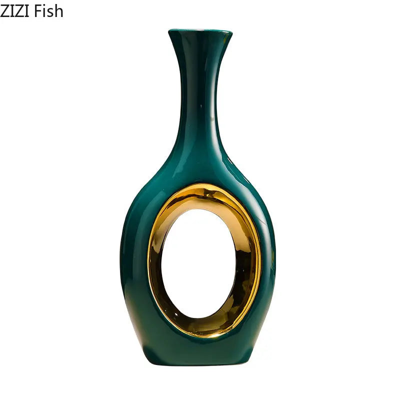 DecorBites™ Gold Ceramic Vase with Artificial Flowers | Table Decoration | Room Aesthetic Decor