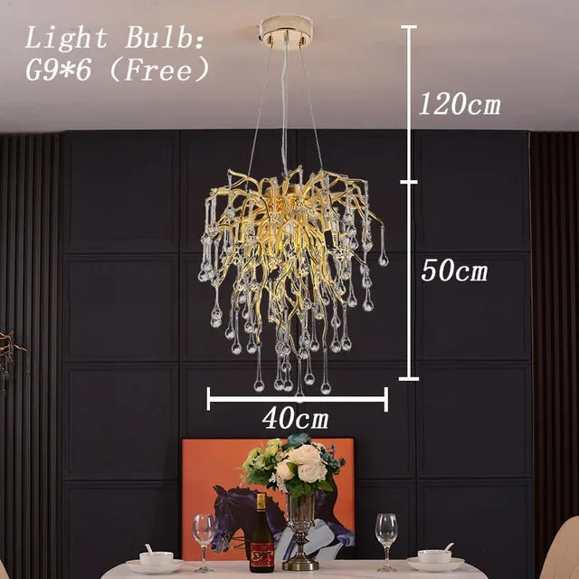 DecorBites™ Gold Crystal Tree Branch Chandelier for Dining Living Room Bedroom Decor