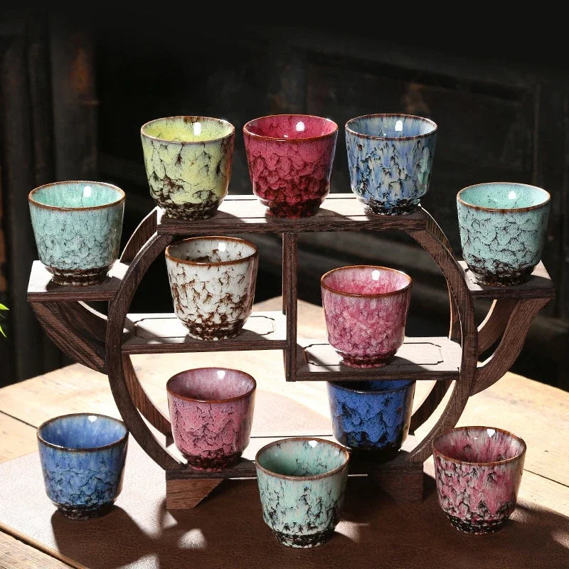 DecorBites™ Japanese Kiln Transformation Ceramic Tea Cup Espresso Coffee Mug Pottery Kung Fu Teacup