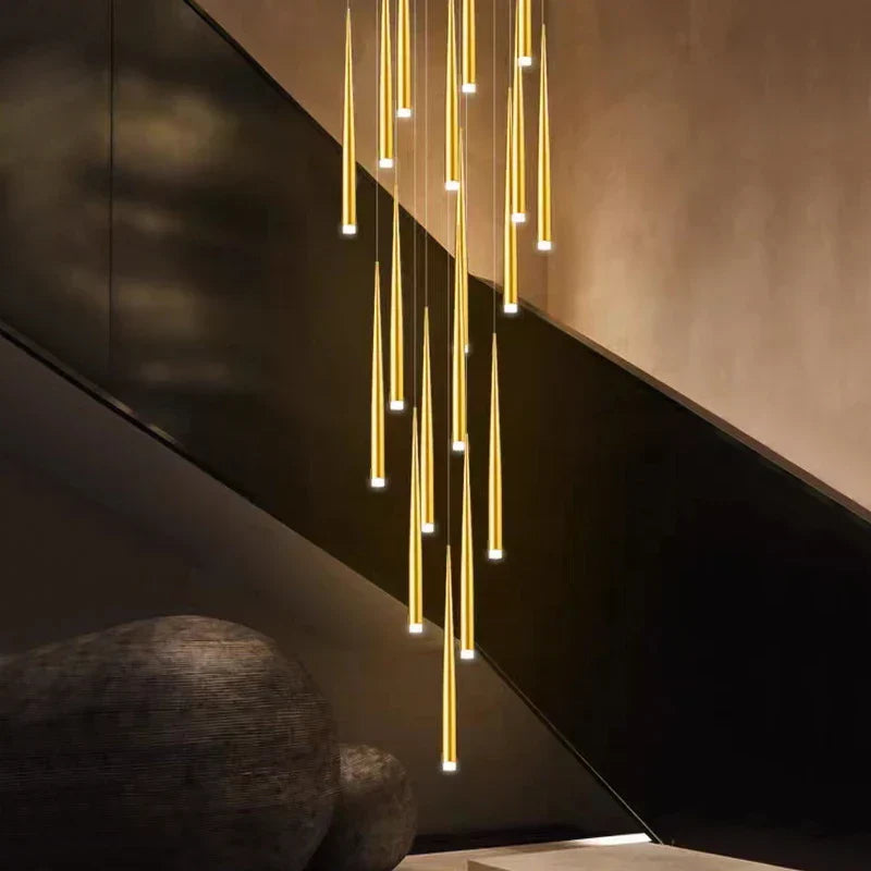 DecorBites™ Golden Tapered Chandelier LED - Modern Indoor Lighting for Living Room, Kitchen, and Hall