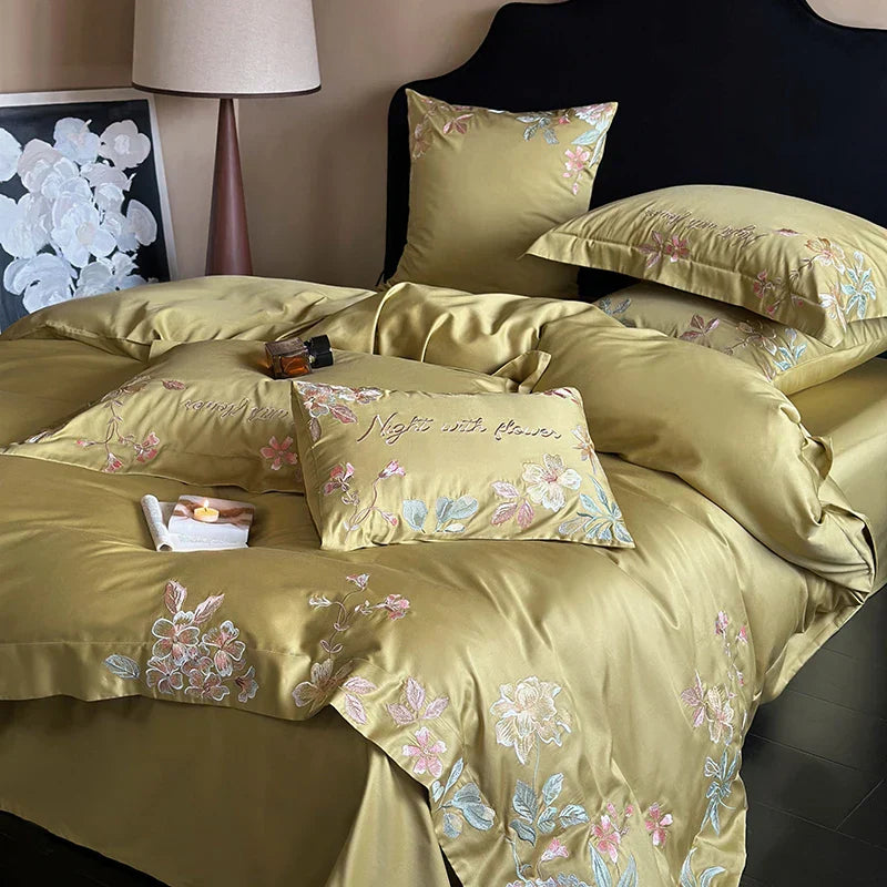 DecorBites™ Cotton Flowers Embroidery Bedding Set: Full Queen King Sizes