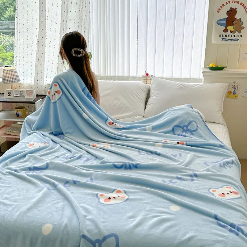 DecorBites™ Cozy Milk Velvet Blanket: Cute Pattern, Warm, Multi-Functional Sofa & Travel Shawl