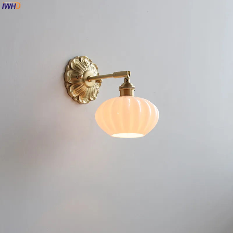 DecorBites™ Green Glass LED Wall Lamp with Copper Base for Bedroom Living Room