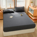 DecorBites™ Cotton Stripe Fitted Sheet- Single Cozy Mattress Cover with Elastic Band