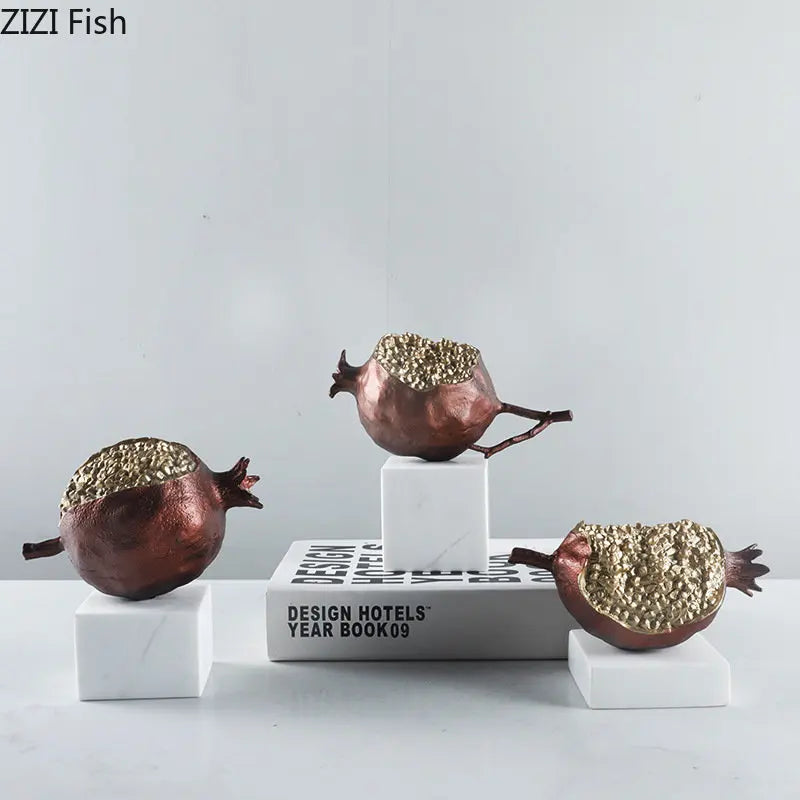 DecorBites™ Golden Pomegranate Sculpture Desk Decoration