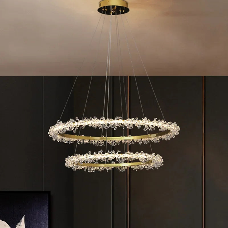 DecorBites™ Crystal Gold Ring LED Chandelier for Home Decoration Luxurious Living Room Dining Bedroom