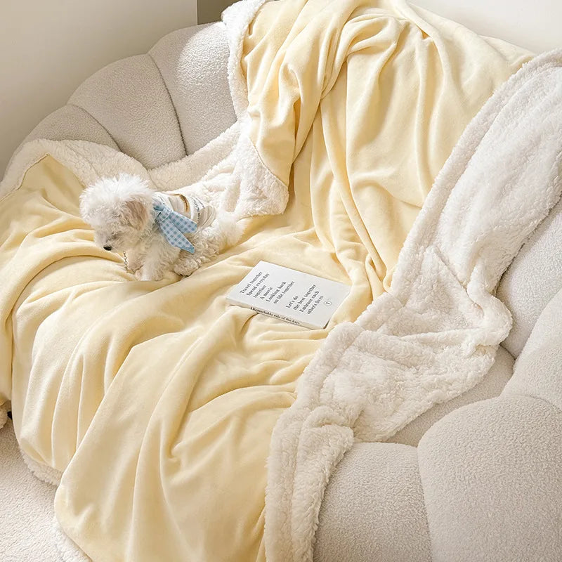 DecorBites™ Lamb Wool Multi-Purpose Blanket: Soft & Warm Sofa Cover, Office Quilt