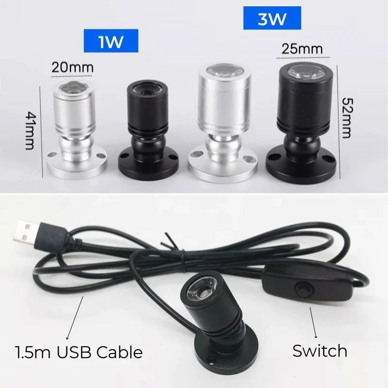Modern black usb led spotlight showcase and cabinet light