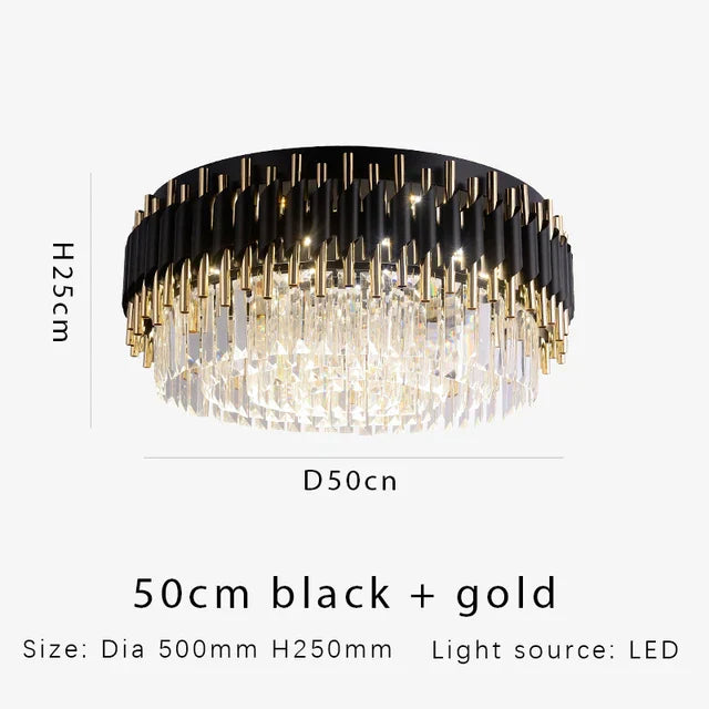 DecorBites™ Gold Black Crystal Ceiling Chandelier - Round LED Pendant for Living Room Lighting