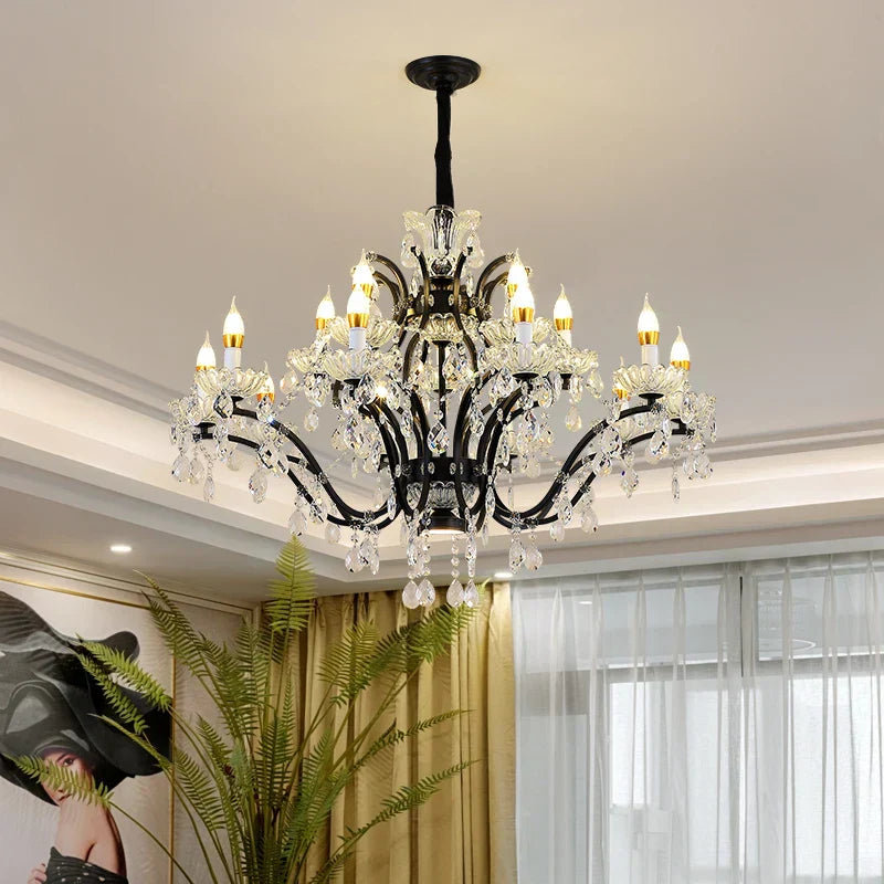 DecorBites™ Crystal Candle Chandelier Lighting: Black Pendant Lamps for Dining Kitchen & Farmhouse