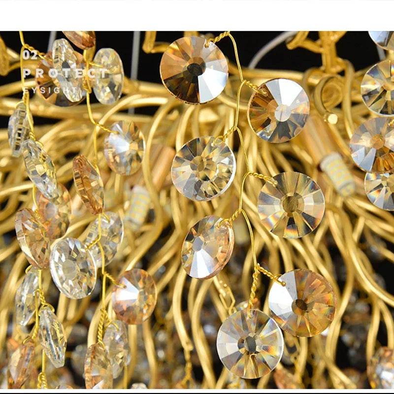DecorBites™ Golden Dendrite Crystal LED Ceiling Chandelier - Luxe Living Room Lighting