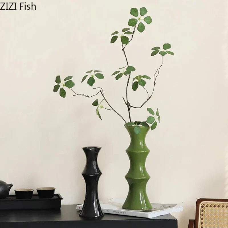 DecorBites™ Bamboo Shape Ceramic Vase: Table Decoration & Floral Arrangement in Room