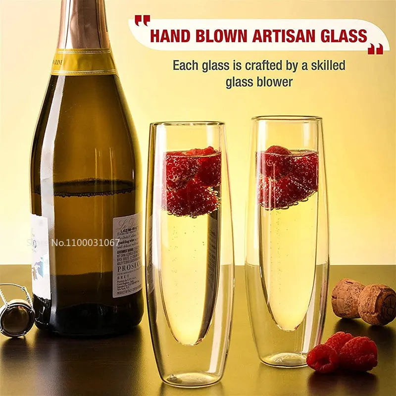 DecorBites™ Double Wall Stemless Champagne Glasses Set for Wedding - 6Pcs