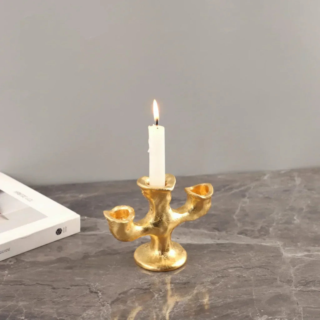 DecorBites™ Gold Resin Candle Holder Trio for Wedding Centerpieces & Home Decor