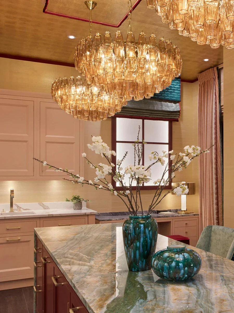 DecorBites™ Gray Glass Chandelier | Luxury Purple Light Fixture