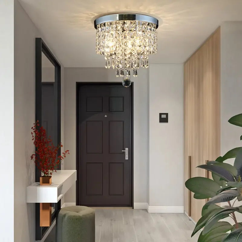 DecorBites™ Crystal Led Chandelier: Small Luxury Gold/Silver Ceiling Light for Home Living Room Hallway